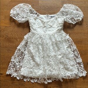 Endless Rose White Babydoll Mini Dress with Puff Sleeves